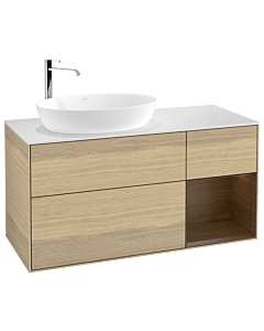 Villeroy und Boch Finion Waschtischunterschrank F931GNPC 120cm, Abdeckplatte white matt, Regale Walnut Veneer, Oak Veneer