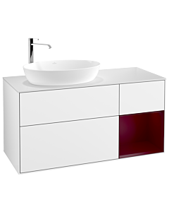 Villeroy und Boch Finion Waschtischunterschrank F931HBGF 120cm, Abdeckplatte white matt, Regale Peony matt lacquer, Glossy white lacquer