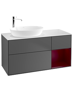 Villeroy und Boch Finion Villeroy und Boch F931HBGK 120cm, plaque de finition blanc mat, étagères Peony laqué mat, anthracite mat