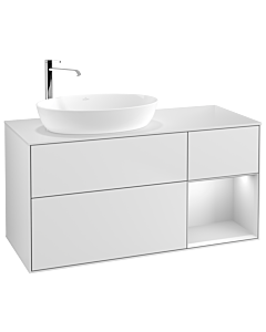 Villeroy und Boch Finion Waschtischunterschrank F931MTMT 120cm, Abdeckplatte white matt, Regale White matt lacquer, White matt lacquer