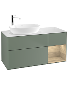 Villeroy und Boch Finion Villeroy und Boch F931PCGM 120cm, plaque de finition blanc mat, étagères Oak Veneer , Olive Matt Lacquer