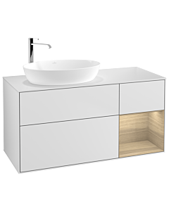 Villeroy und Boch Finion Waschtischunterschrank F931PCMT 120cm, Abdeckplatte white matt, Regale Oak Veneer, White matt lacquer