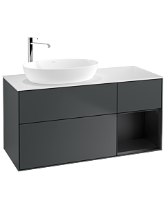 Villeroy und Boch Finion Waschtischunterschrank F931PDHG 120cm, Abdeckplatte white matt, Regale Black matt lacquer, Midnight Blue Matt Lacquer