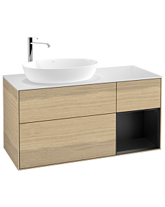 Villeroy und Boch Finion Villeroy und Boch F931PDPC 120cm, plaque de recouvrement blanc mat, étagères laqué noir mat, Oak Veneer