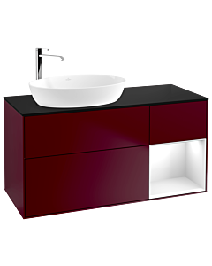 Villeroy und Boch Finion Waschtischunterschrank F932GFHB 120cm, Abdeckplatte black matt, Regale Glossy white lacquer, Peony Matt