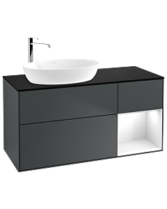 Villeroy und Boch Finion Waschtischunterschrank F932GFHG 120cm, Abdeckplatte black matt, Regale Glossy white lacquer, Midnight Blue Matt Lacquer