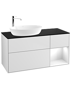 Villeroy und Boch Finion Waschtischunterschrank F932GFMT 120cm, Abdeckplatte black matt, Regale Glossy white lacquer, White matt lacquer