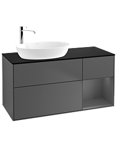 Villeroy und Boch Finion Waschtischunterschrank F932GKGK 120cm, Abdeckplatte black matt, Regale Anthracite matt lacquer, Anthracite matt