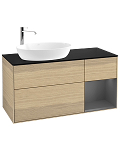Villeroy und Boch Finion Waschtischunterschrank F932GKPC 120cm, Abdeckplatte black matt, Regale Anthracite matt lacquer, Oak Veneer
