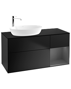Villeroy und Boch Finion Villeroy und Boch F932GKPD 120cm, plaque de recouvrement noire mate, étagères laquées anthracite mat, laqué noir mat