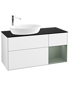 Villeroy und Boch Finion Villeroy und Boch F932GMGF 120cm, plaque de recouvrement noir mat, étagères laqué olive mat, laqué blanc brillant