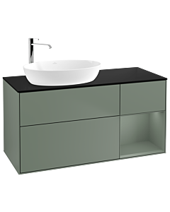 Villeroy und Boch Finion Villeroy und Boch F932GMGM 120cm, plaque de recouvrement noir mat, étagères laqué olive mat, Olive Matt Lacquer