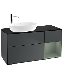 Villeroy und Boch Finion Waschtischunterschrank F932GMHG 120cm, Abdeckplatte black matt, Regale Olive matt lacquer, Midnight Blue Matt Lacquer