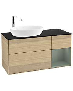 Villeroy und Boch Finion Villeroy und Boch F932GMPC 120cm, plaque de recouvrement noir mat, étagères laqué olive mat, Oak Veneer