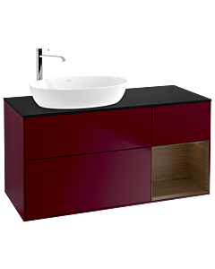 Villeroy und Boch Finion Waschtischunterschrank F932GNHB 120cm, Abdeckplatte black matt, Regale Walnut Veneer, Peony Matt