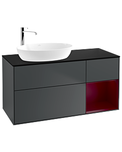 Villeroy und Boch Finion Waschtischunterschrank F932HBHG 120cm, Abdeckplatte black matt, Regale Peony matt lacquer, Midnight Blue Matt Lacquer