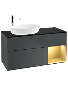 Villeroy und Boch Finion Waschtischunterschrank F932HFHG 120cm, Abdeckplatte black matt, Regale Gold matt lacquer, Midnight Blue Matt Lacquer