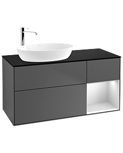 Villeroy und Boch Finion Villeroy und Boch F932MTGK 120cm, plaque de finition noir mat, étagères laqué blanc mat, anthracite mat