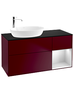 Villeroy und Boch Finion Villeroy und Boch F932MTHB 120cm, plaque de finition noir mat, étagères laqué blanc mat, Peony Matt