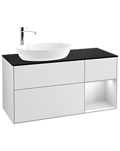 Villeroy und Boch Finion Waschtischunterschrank F932MTMT 120cm, Abdeckplatte black matt, Regale White matt lacquer, White matt lacquer