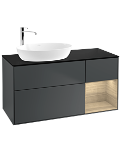 Villeroy und Boch Finion Villeroy und Boch F932PCHG 120cm, plaque de recouvrement noir mat, étagères Oak Veneer , Midnight Blue Matt Lacquer