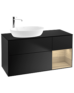 Villeroy und Boch Finion Villeroy und Boch F932PCPD 120cm, plaque de finition noir mat, étagères Oak Veneer , laqué noir mat