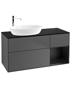 Villeroy und Boch Finion Waschtischunterschrank F932PDGK 120cm, Abdeckplatte black matt, Regale Black matt lacquer, Anthracite matt