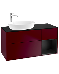 Villeroy und Boch Finion Villeroy und Boch F932PDHB 120cm, plaque de finition noir mat, étagères laqué noir mat, Peony Matt