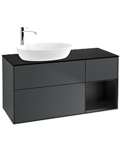 Villeroy und Boch Finion Villeroy und Boch F932PDHG 120cm, plaque de recouvrement noir mat, étagères laqué noir mat, Midnight Blue Matt Lacquer