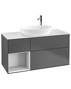 Villeroy und Boch Finion Waschtischunterschrank F941GFGK 120cm, Abdeckplatte white matt, Regale Glossy white lacquer, Anthracite matt