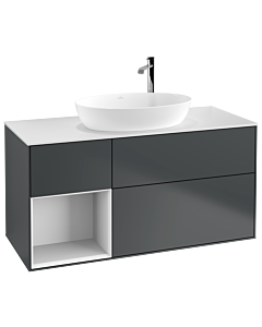 Villeroy und Boch Finion Waschtischunterschrank F941GFHG 120cm, Abdeckplatte white matt, Regale Glossy white lacquer, Midnight Blue Matt Lacquer