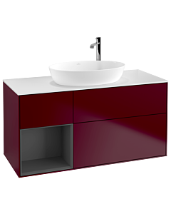 Villeroy und Boch Finion Villeroy und Boch F941GKHB 120cm, plaque de recouvrement blanc mat, étagères laqué mat anthracite, Peony Matt