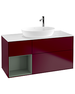 Villeroy und Boch Finion Waschtischunterschrank F941GMHB 120cm, Abdeckplatte white matt, Regale Olive matt lacquer, Peony Matt