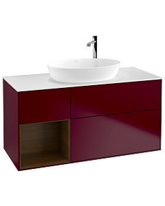 Villeroy und Boch Finion Waschtischunterschrank F941GNHB 120cm, Abdeckplatte white matt, Regale Walnut Veneer, Peony Matt