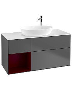 Villeroy und Boch Finion Waschtischunterschrank F941HBGK 120cm, Abdeckplatte white matt, Regale Peony matt lacquer, Anthracite matt