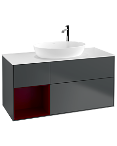 Villeroy und Boch Finion Waschtischunterschrank F941HBHG 120cm, Abdeckplatte white matt, Regale Peony matt lacquer, Midnight Blue Matt Lacquer