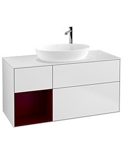 Villeroy und Boch Finion Waschtischunterschrank F941HBMT 120cm, Abdeckplatte white matt, Regale Peony matt lacquer, White matt lacquer