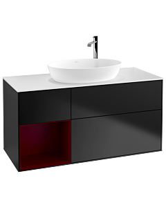 Villeroy und Boch Finion Villeroy und Boch F941HBPD 120cm, plaque de recouvrement blanc mat, étagères Peony laqué mat, laqué noir mat