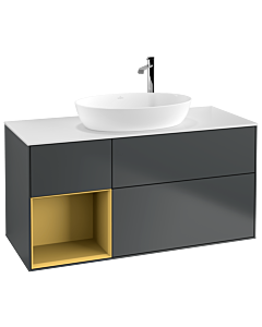 Villeroy und Boch Finion Waschtischunterschrank F941HFHG 120cm, Abdeckplatte white matt, Regale Gold matt lacquer, Midnight Blue Matt Lacquer