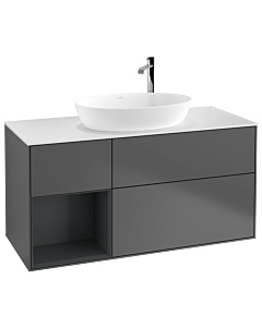 Villeroy und Boch Finion Villeroy und Boch F941HGGK 120cm, plaque de recouvrement blanc mat, étagères laqué mat Midnight, anthracite mat