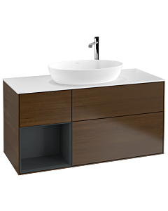Villeroy und Boch Finion Villeroy und Boch Finion F941HGGN 120cm, cover plate white matt, shelves midnight matt lacquer, walnut veneer