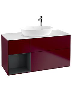 Villeroy und Boch Finion Waschtischunterschrank F941HGHB 120cm, Abdeckplatte white matt, Regale Midnight matt lacquer, Peony Matt