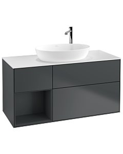 Villeroy und Boch Finion Waschtischunterschrank F941HGHG 120cm, Abdeckplatte white matt, Regale Midnight matt lacquer, Midnight Blue Matt Lacquer