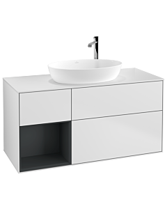 Villeroy und Boch Finion Waschtischunterschrank F941HGMT 120cm, Abdeckplatte white matt, Regale Midnight matt lacquer, White matt lacquer