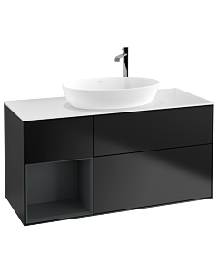 Villeroy und Boch Finion Waschtischunterschrank F941HGPD 120cm, Abdeckplatte white matt, Regale Midnight matt lacquer, Black matt lacquer