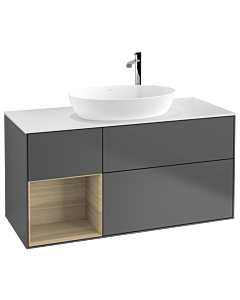 Villeroy und Boch Finion Waschtischunterschrank F941PCGK 120cm, Abdeckplatte white matt, Regale Oak Veneer, Anthracite matt
