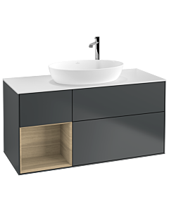 Villeroy und Boch Finion Waschtischunterschrank F941PCHG 120cm, Abdeckplatte white matt, Regale Oak Veneer, Midnight Blue Matt Lacquer