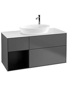 Villeroy und Boch Finion Waschtischunterschrank F941PDGK 120cm, Abdeckplatte white matt, Regale Black matt lacquer, Anthracite matt