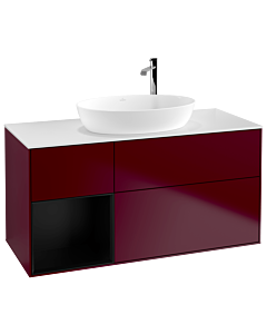 Villeroy und Boch Finion Waschtischunterschrank F941PDHB 120cm, Abdeckplatte white matt, Regale Black matt lacquer, Peony Matt