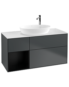 Villeroy und Boch Finion Waschtischunterschrank F941PDHG 120cm, Abdeckplatte white matt, Regale Black matt lacquer, Midnight Blue Matt Lacquer